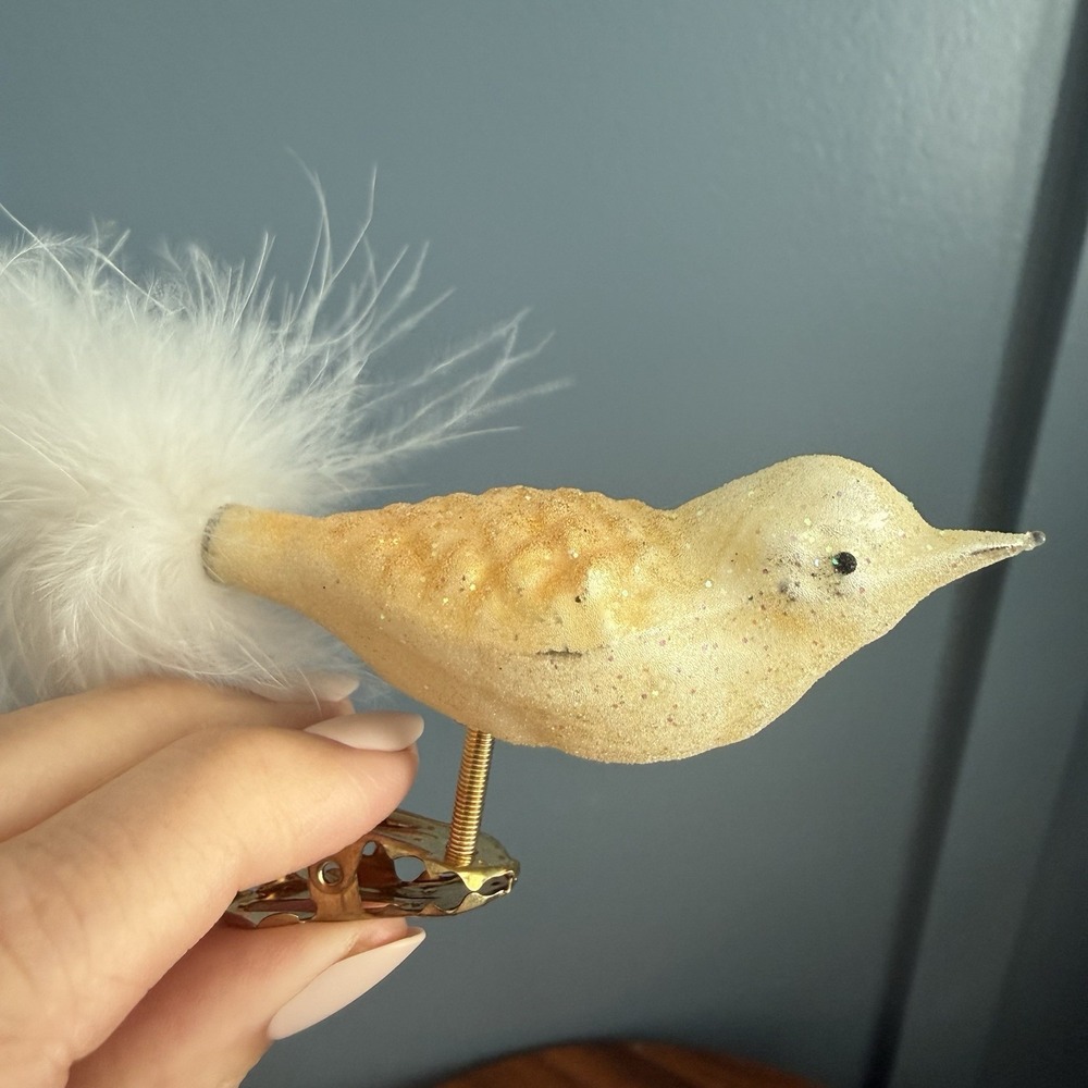 Vintage Glass Clip On Bird Ornaments 4 Cardinal Feather Tail Glitter German F/W - Picture 7 of 11